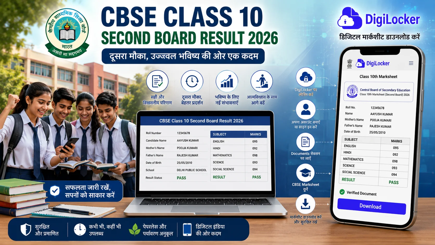 CBSE 10वीं सेकंड बोर्ड 2026: DigiLocker से डाउनलोड करें मार्कशीट